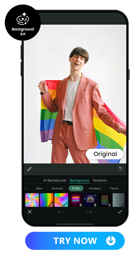 replace 5 rainbow backgrounds to a photo of a man holding a rainbow flag to celebrate pride month
